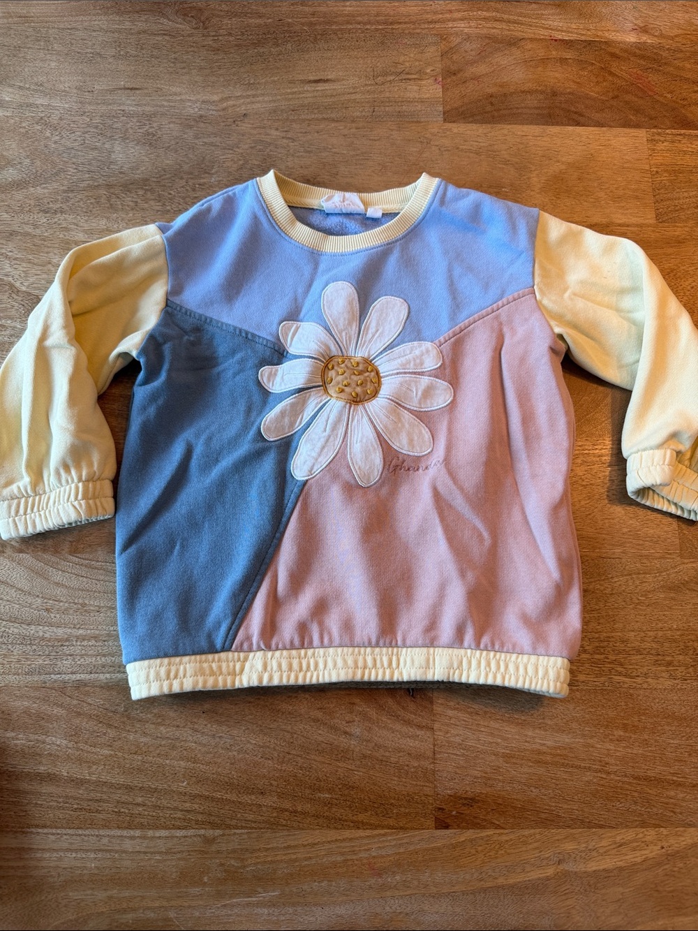Ghanda Pastel Daisy Colourblock Sweatshirt - Pink, Blue & Yellow